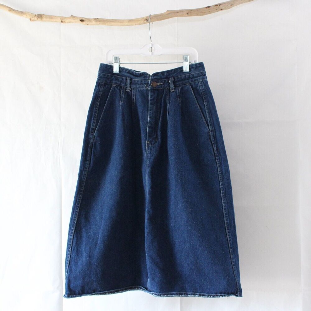 Foxtails Juniors Modest Vintage Skirt Midi Size 9 Blue Denim Front Zip Pockets